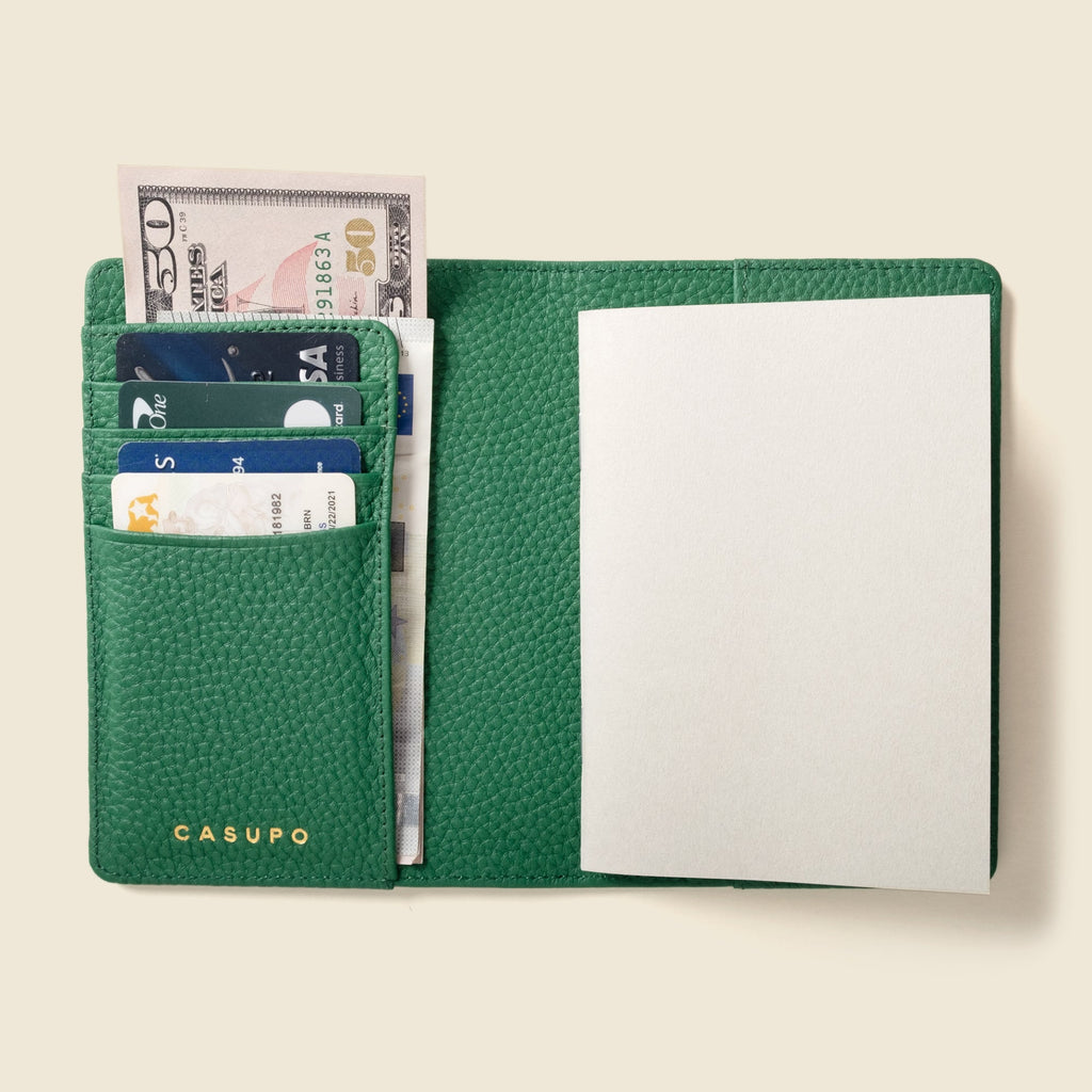Leather Passport Wallet with RFID - Green CASUPO