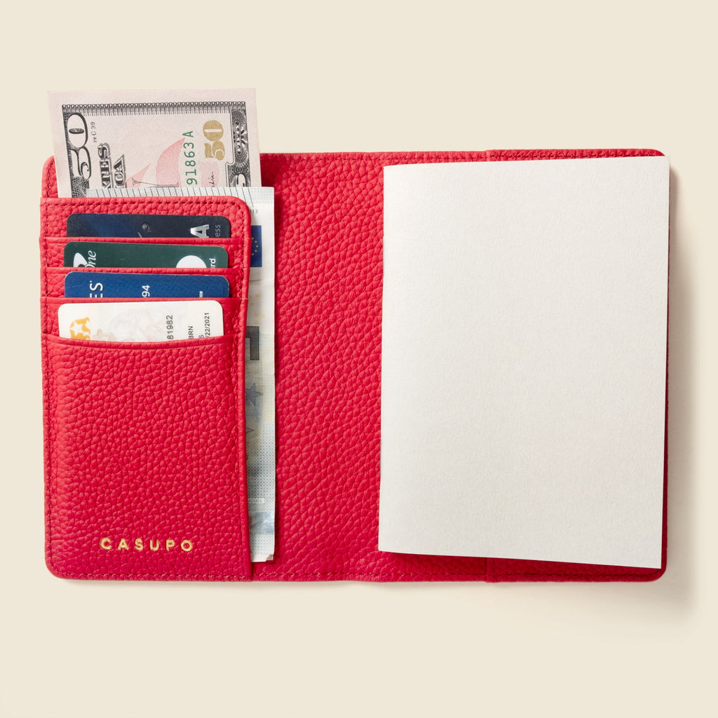 Leather Passport Wallet with RFID - Red CASUPO