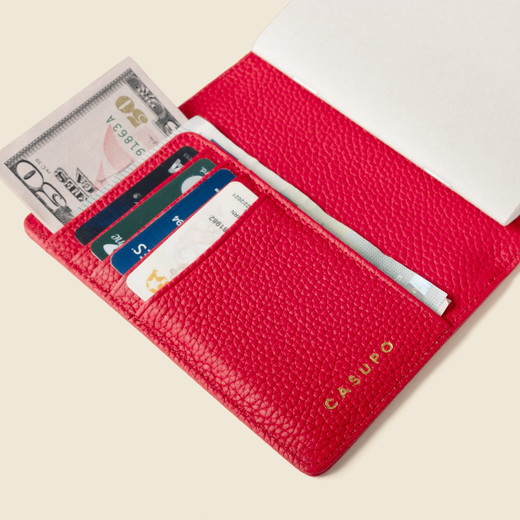 Leather Passport Wallet with RFID - Red CASUPO