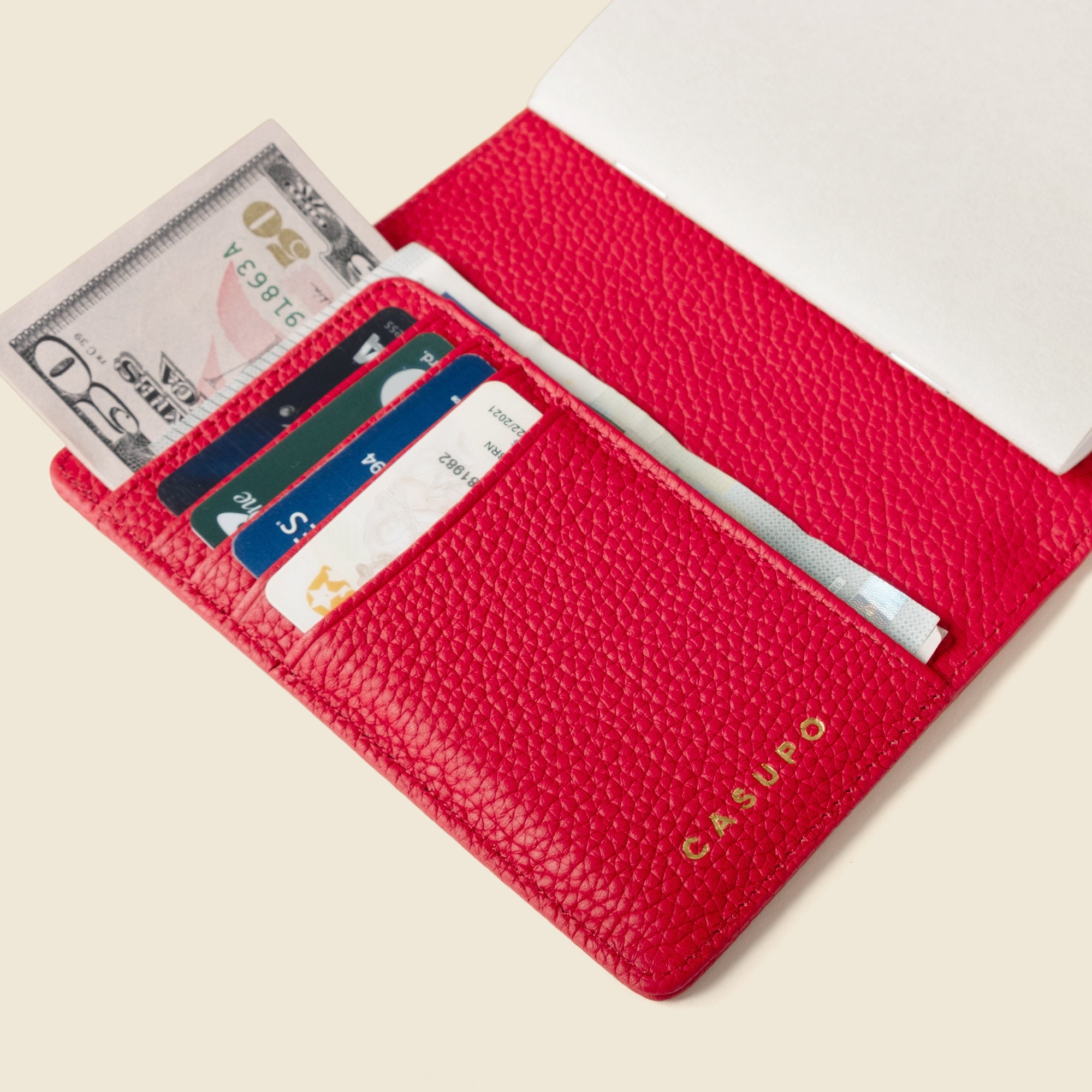 Leather Passport Wallet with RFID - Red CASUPO