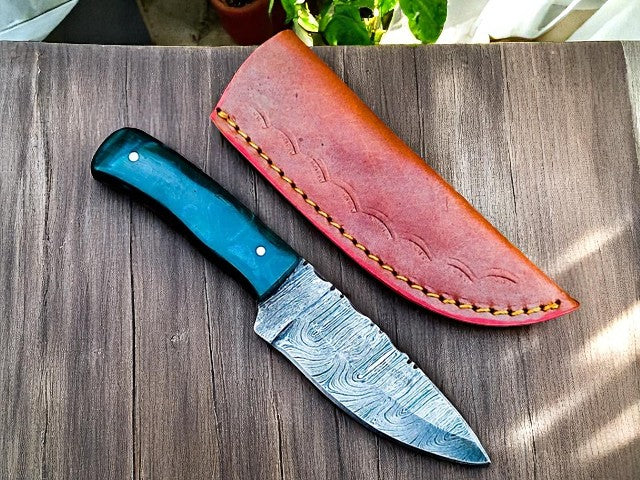Custom Damascus Hunting Knife with Resin Handle – 8.25” Damascus Knife Store