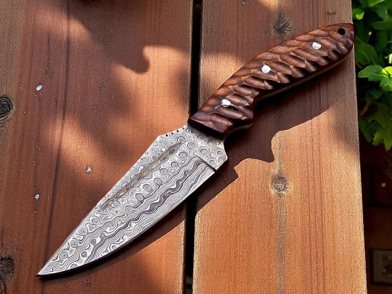 Hunter Knife - Damascus Steel with Hardwood Handle Damascus Knife Store