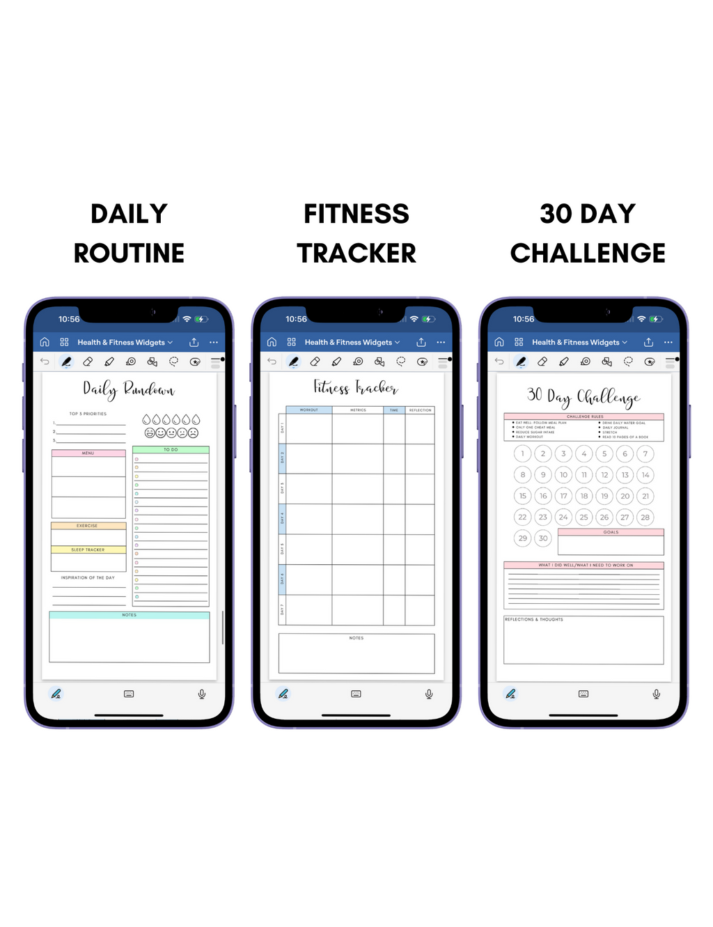 Digital Phone Planner Health & Fitness Widgets Jessica Autumn