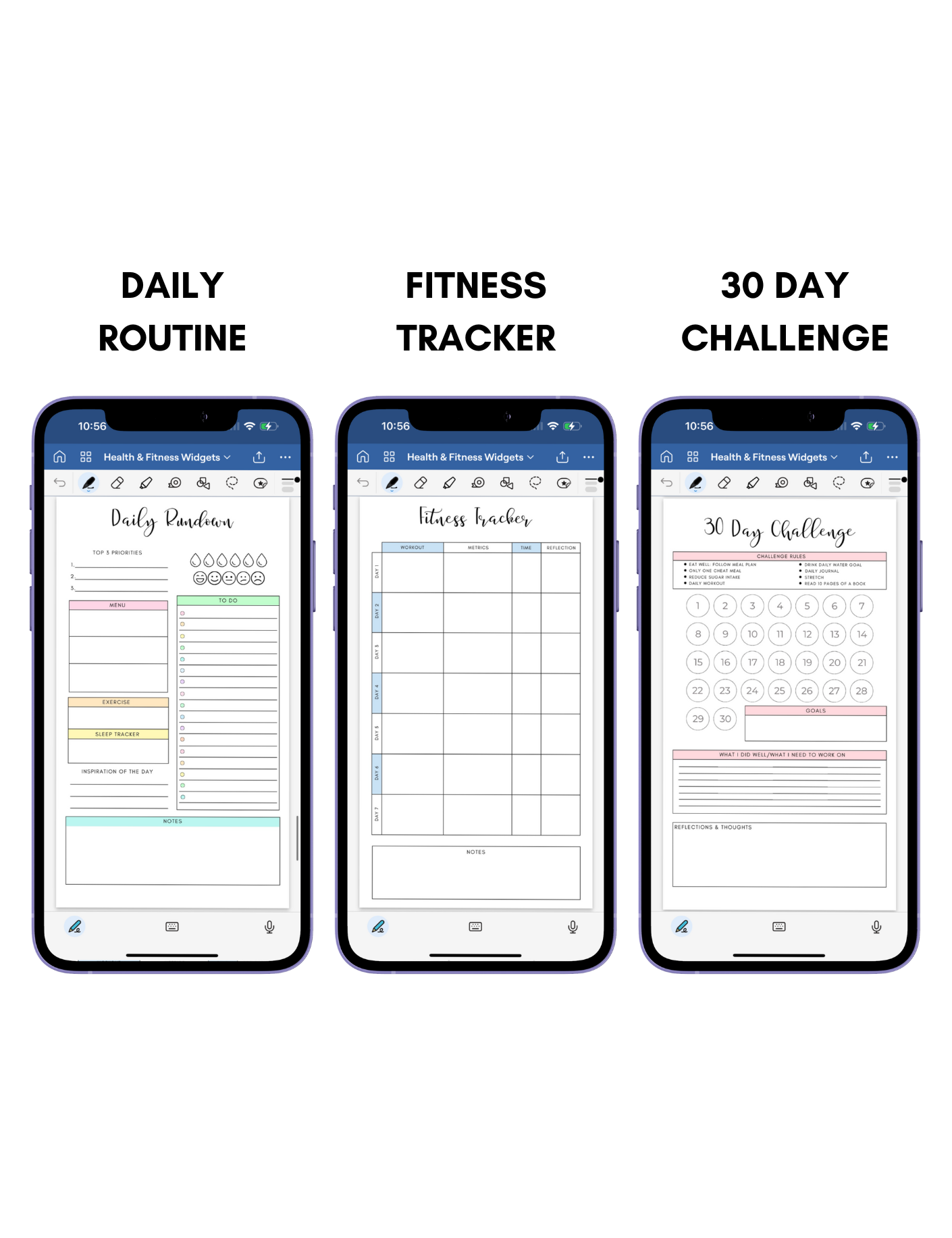 Digital Phone Planner Health & Fitness Widgets Jessica Autumn