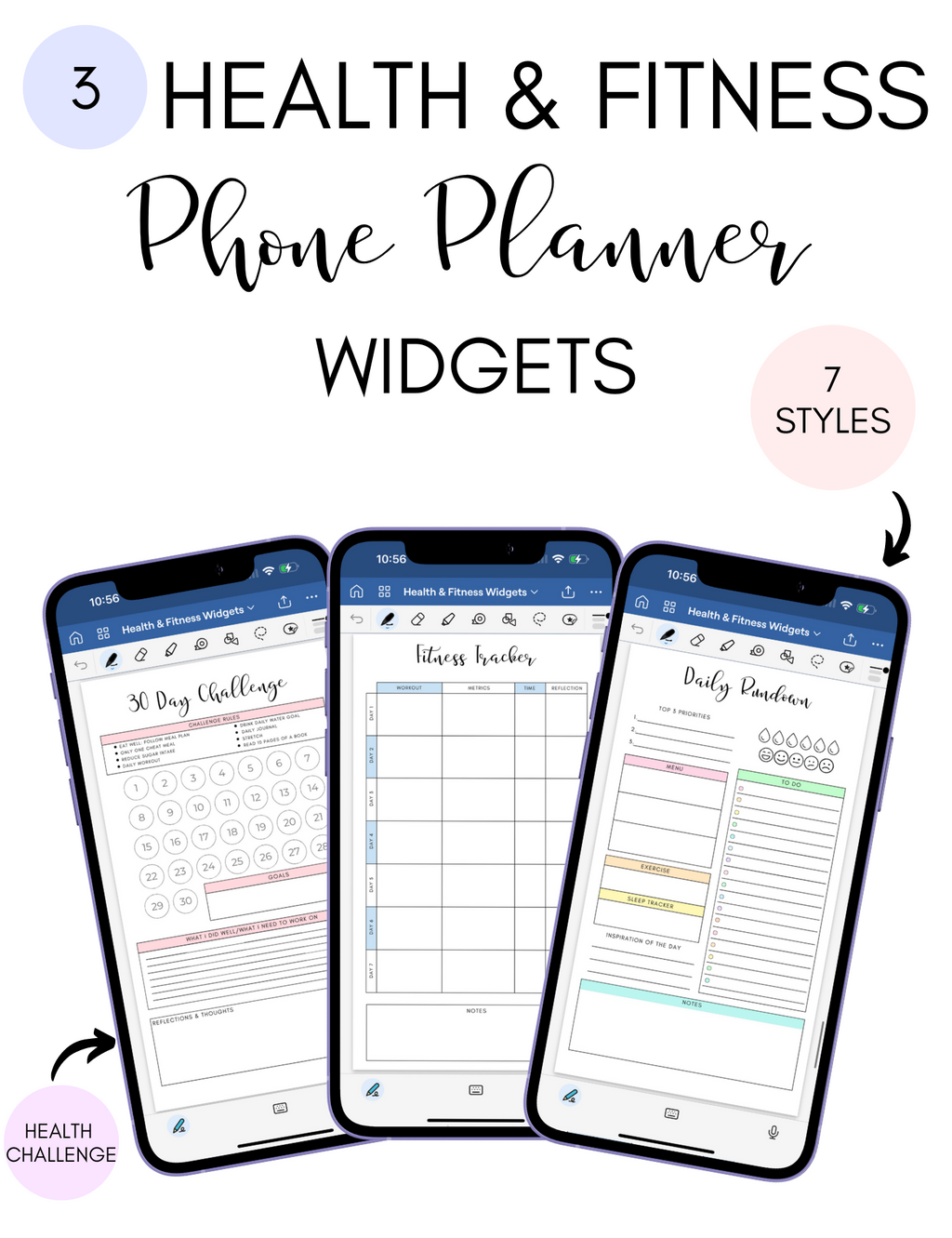Digital Phone Planner Health & Fitness Widgets Jessica Autumn