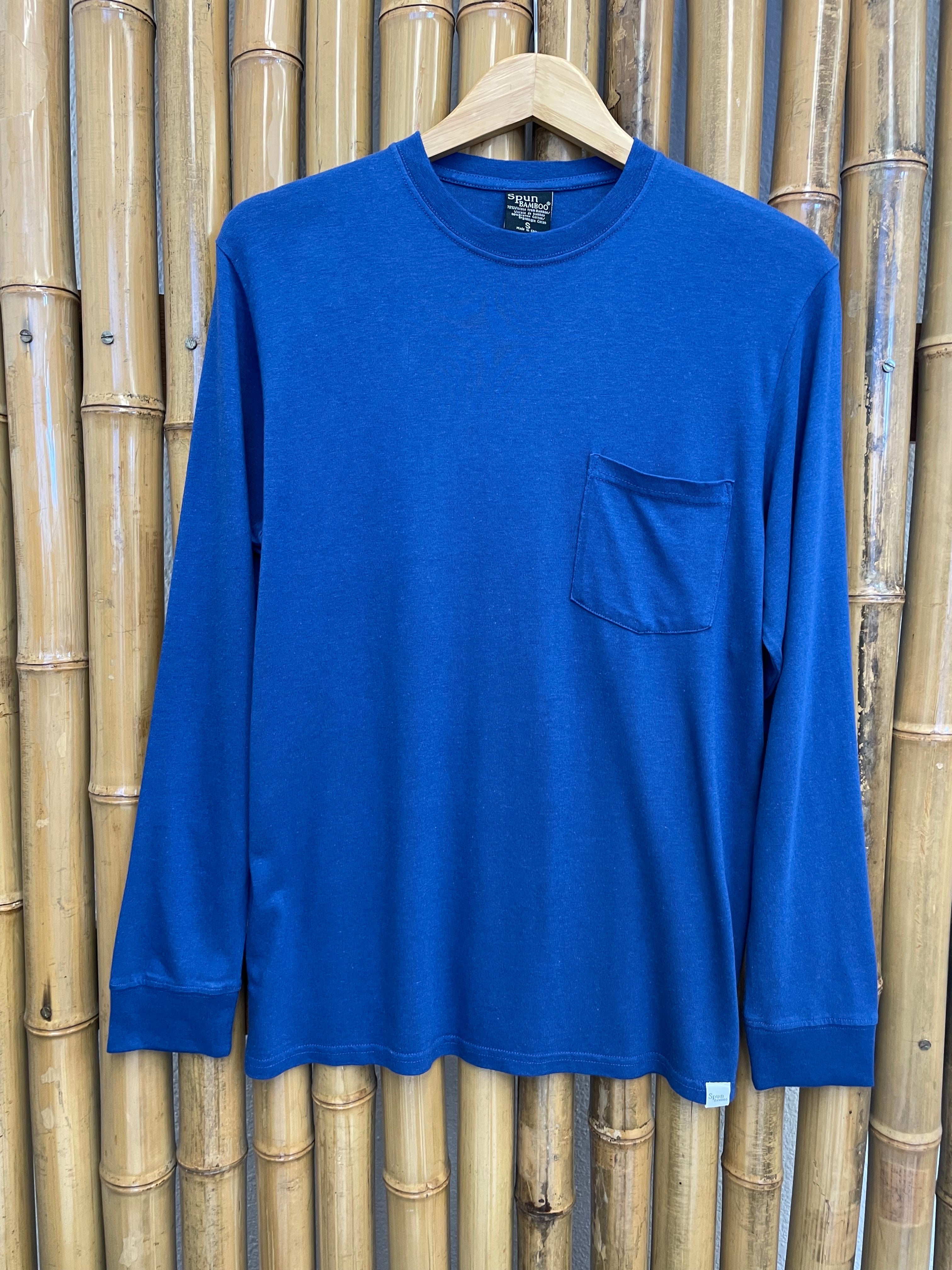 New Men's Bamboo Viscose/Organic Cotton Long Sleeve T-Shirt with Pocket Spun Bamboo