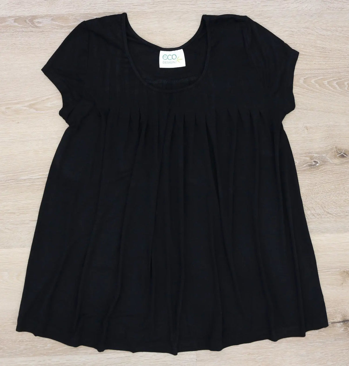 Clearance Women's Bamboo Viscose Pleated Lounge Top Black Spun Bamboo