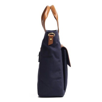 Voyager Canvas Leather Briefcase, Dark Blue Classy Leather Bags