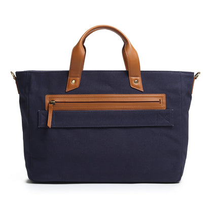 Voyager Canvas Leather Briefcase, Dark Blue Classy Leather Bags