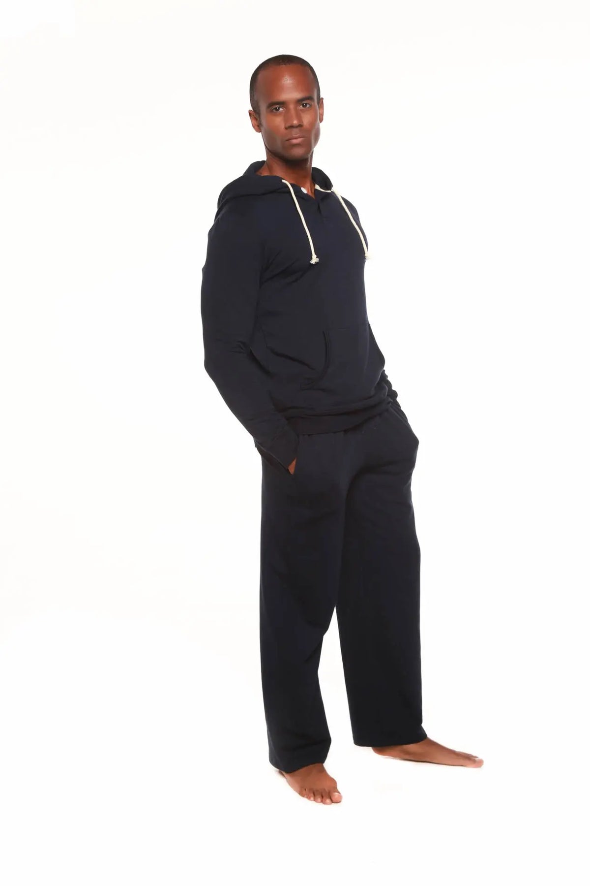 Men's Henley Style Bamboo Viscose Fleece Hoodie + Fleece Lounge Pants Spun Bamboo