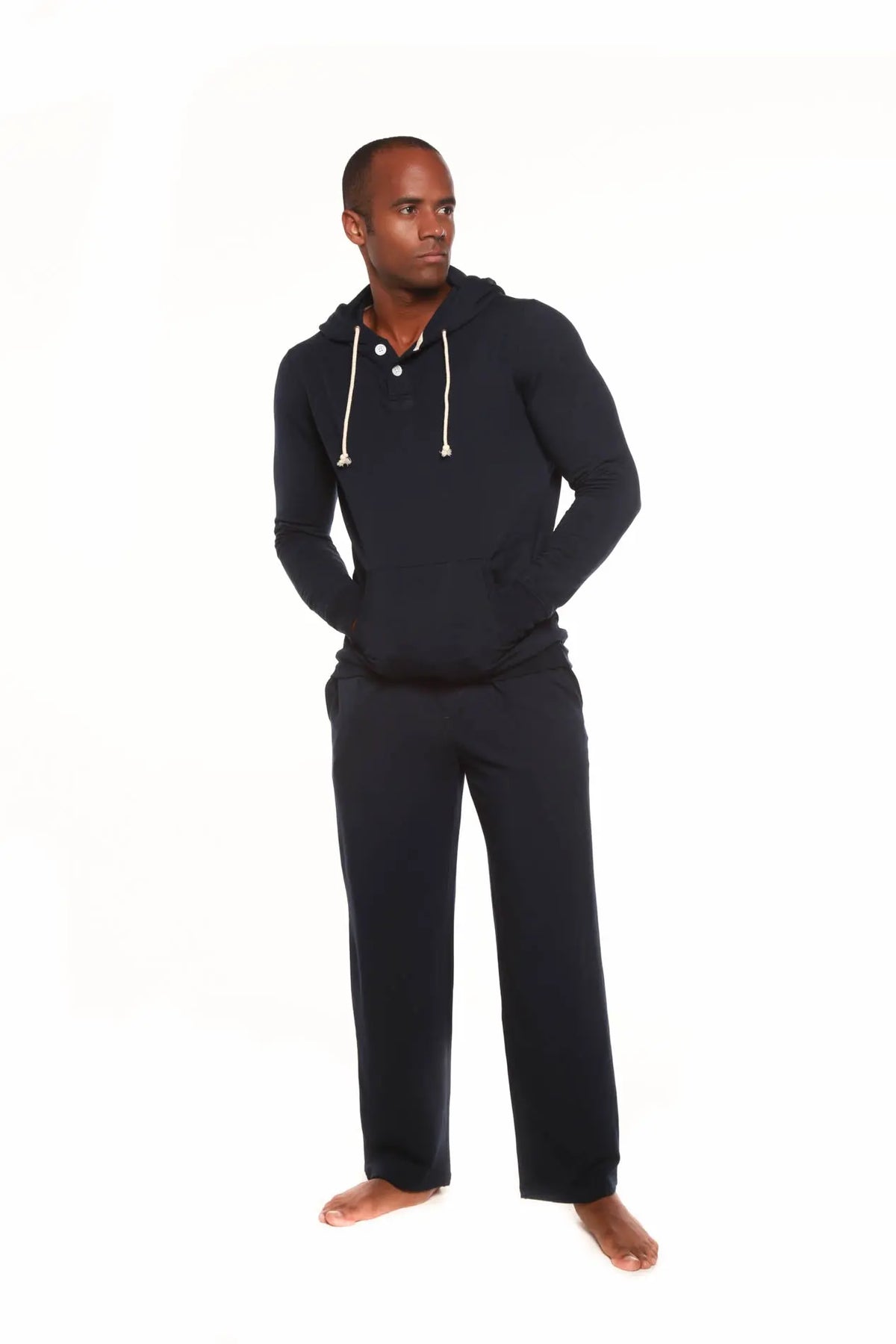 Men's Henley Style Bamboo Viscose Fleece Hoodie + Fleece Lounge Pants Spun Bamboo