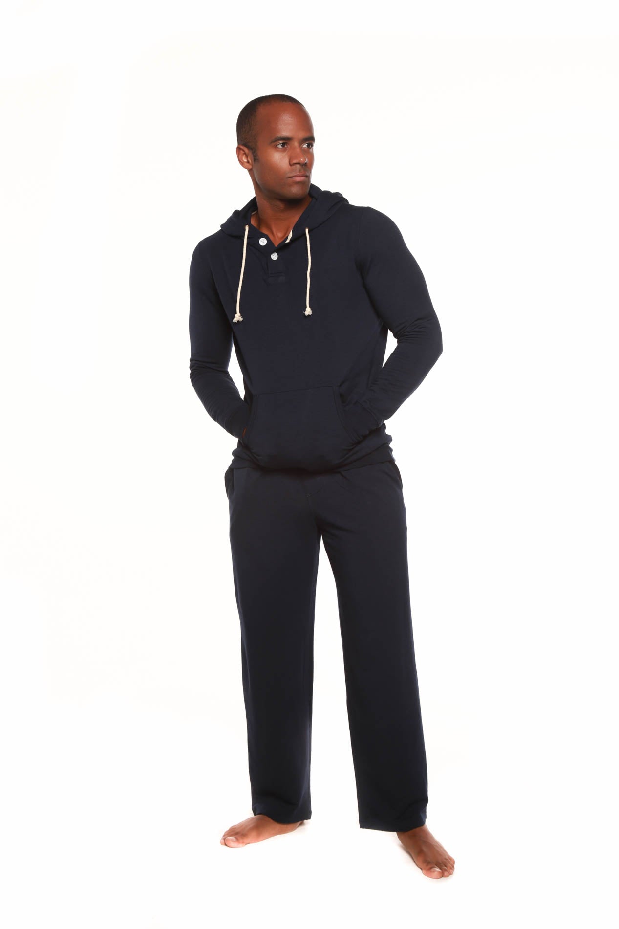 Men's Henley Style Bamboo Viscose Fleece Hoodie + Fleece Lounge Pants Spun Bamboo