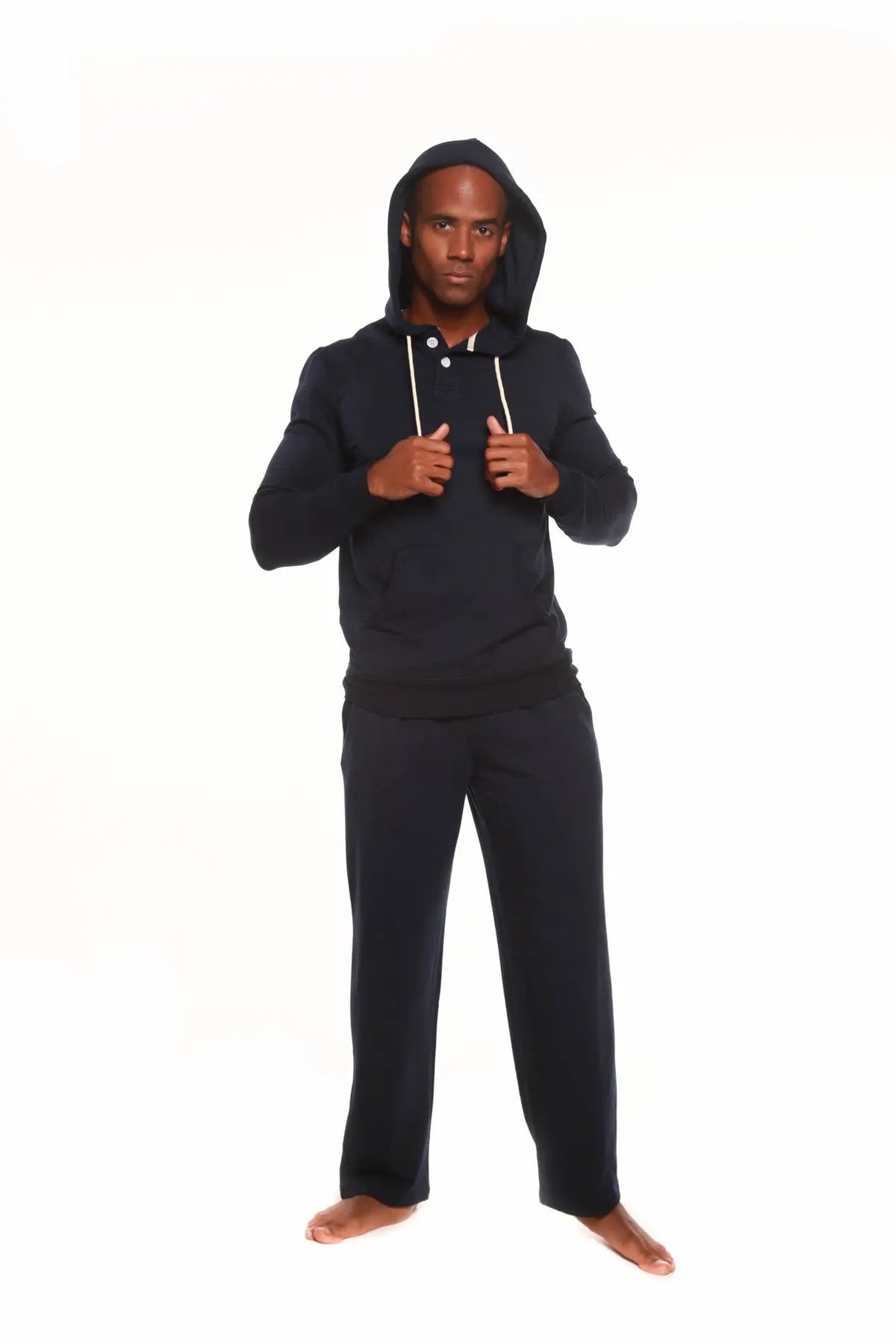 Men's Henley Style Bamboo Viscose Fleece Hoodie + Fleece Lounge Pants Spun Bamboo