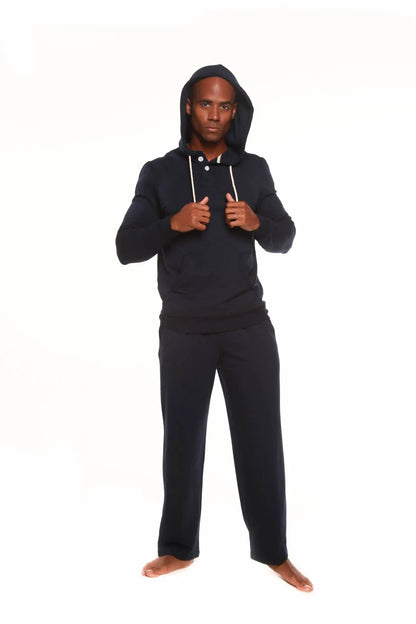Men's Henley Style Bamboo Viscose Fleece Hoodie + Fleece Lounge Pants Spun Bamboo