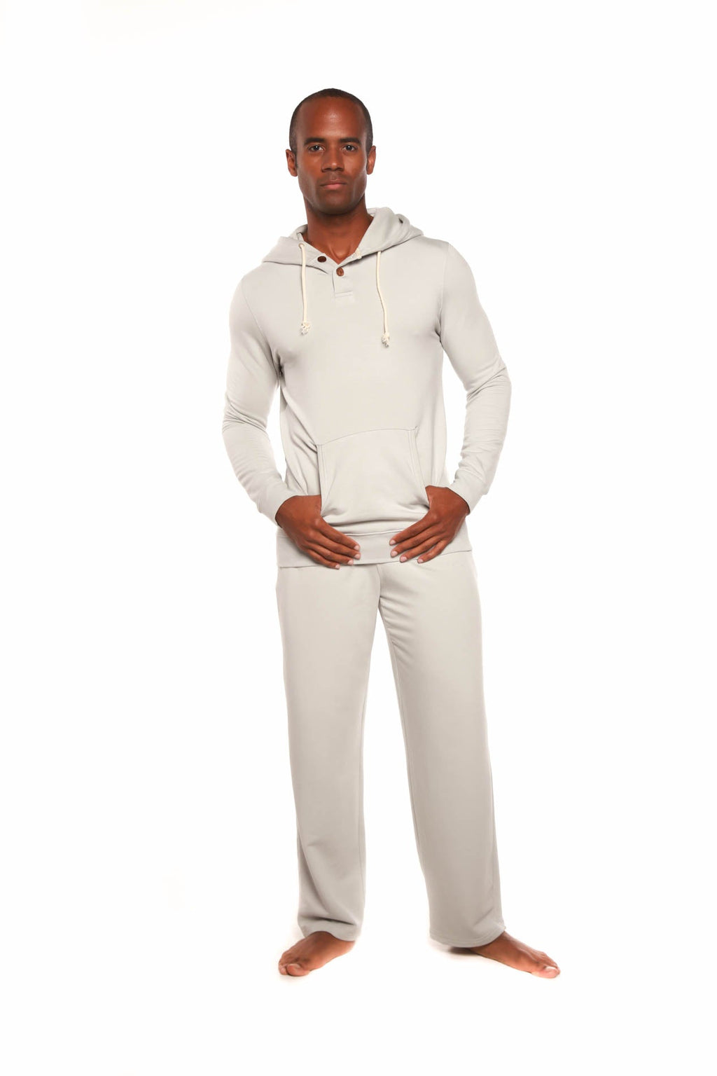 Men's Henley Style Bamboo Viscose Fleece Hoodie + Fleece Lounge Pants Spun Bamboo