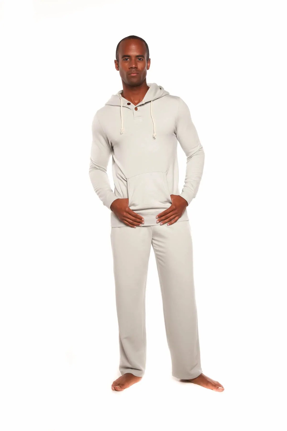 Men's Henley Style Bamboo Viscose Fleece Hoodie + Fleece Lounge Pants Spun Bamboo