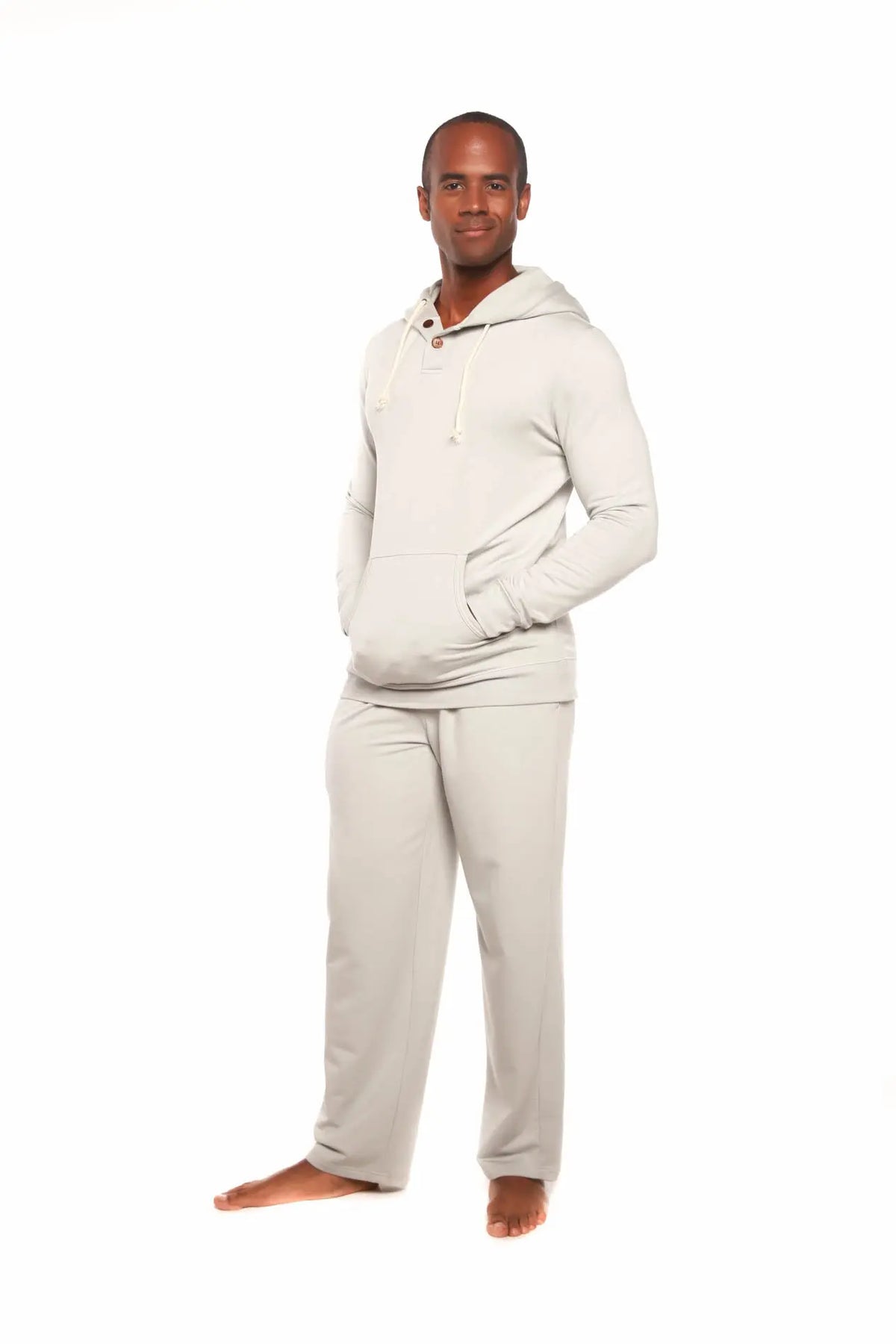 Men's Henley Style Bamboo Viscose Fleece Hoodie + Fleece Lounge Pants Spun Bamboo