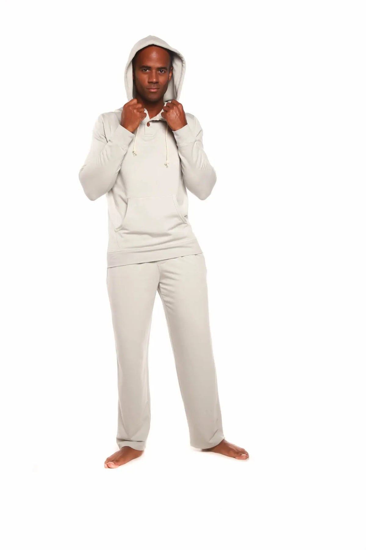 Men's Henley Style Bamboo Viscose Fleece Hoodie + Fleece Lounge Pants Spun Bamboo