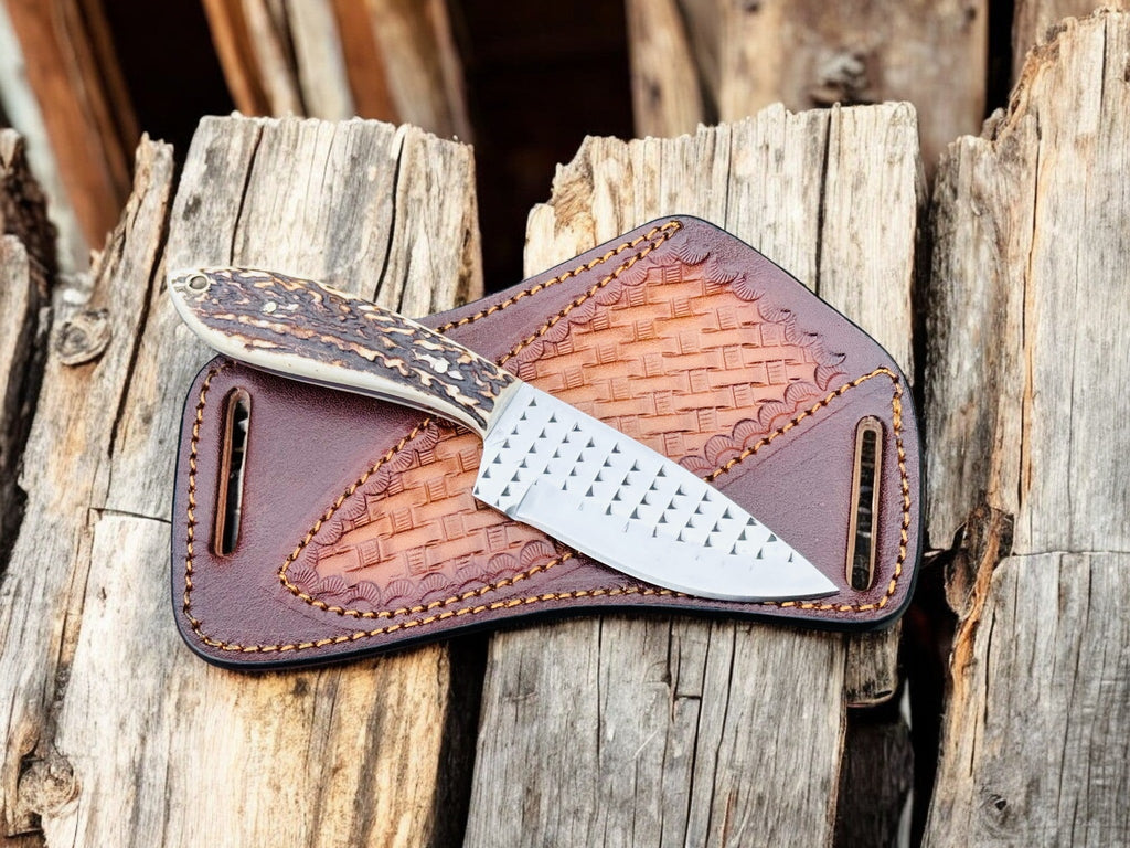 Handmade Cowboy Knife – Rasp Tool Steel & Antler Handle Damascus Knife Store