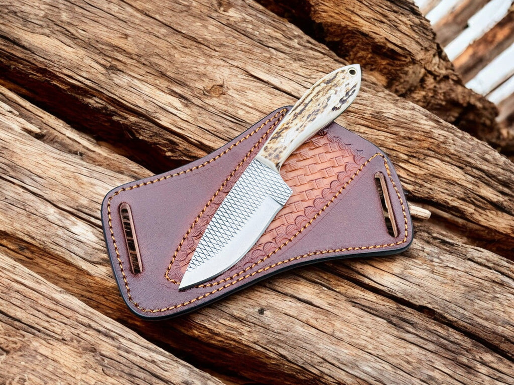 Handmade Cowboy Knife – Rasp Tool Steel & Antler Handle Damascus Knife Store