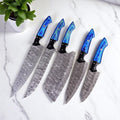Custom Damascus Steel Knife Set with Leather Roll Damascus Knife Store