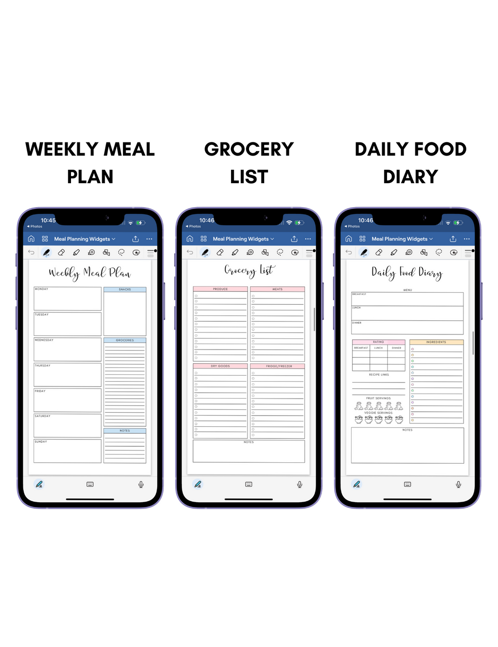 Digital Phone Planner Meal Planner Widgets Jessica Autumn