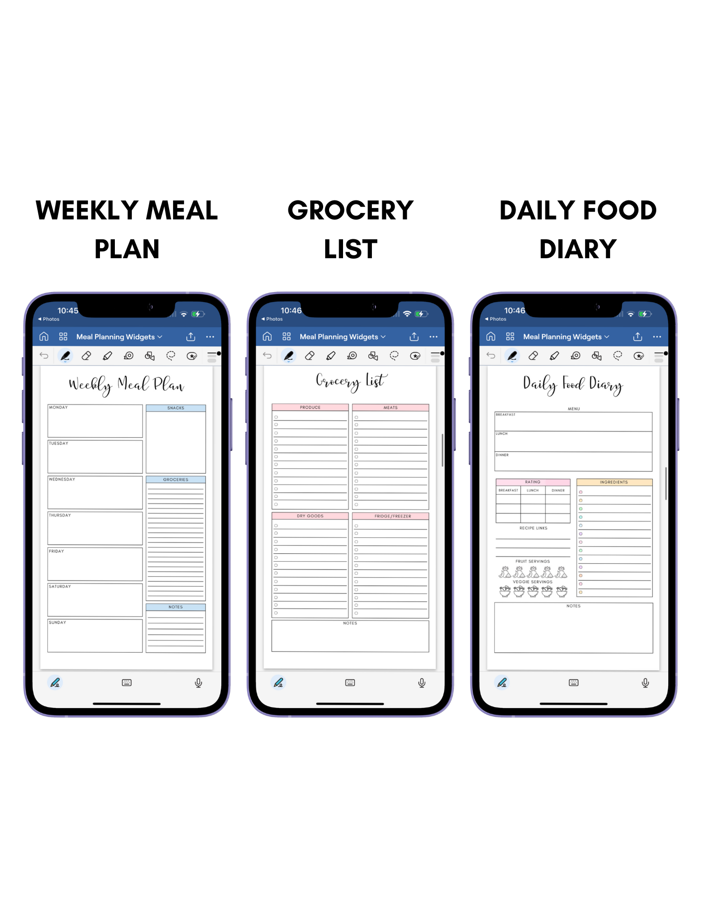 Digital Phone Planner Meal Planner Widgets Jessica Autumn