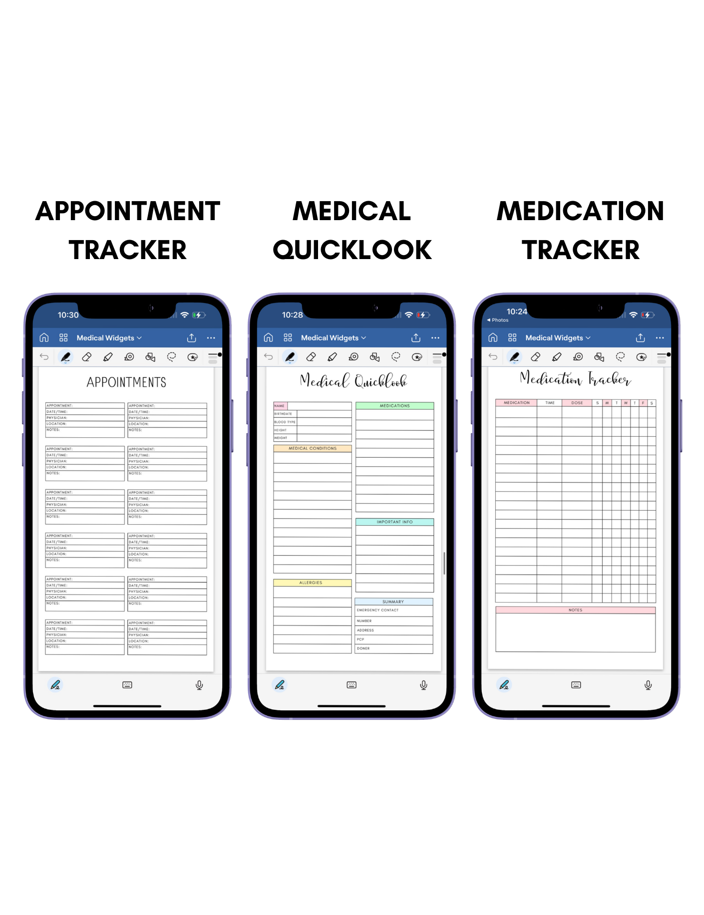 Digital Phone Planner Medical Widgets Jessica Autumn