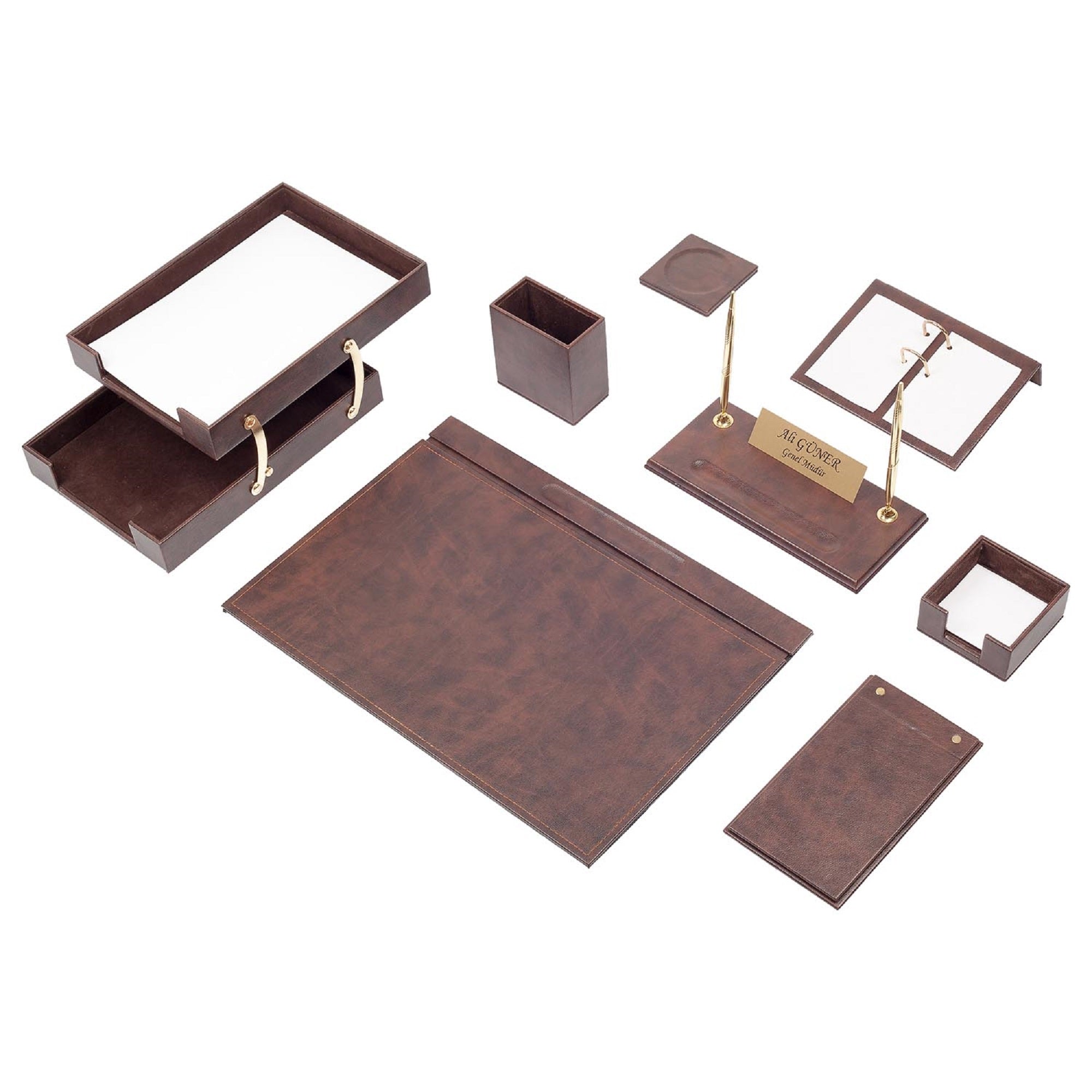 MOOG Leather Desk Set - Double Document Tray- Orange - 10 PCS Moogdesk