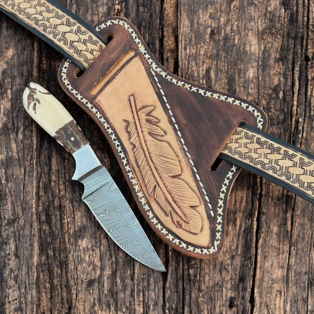 Custom Handmade Damascus Belt Knife – Epoxy Pine Cone Damascus Knife Store