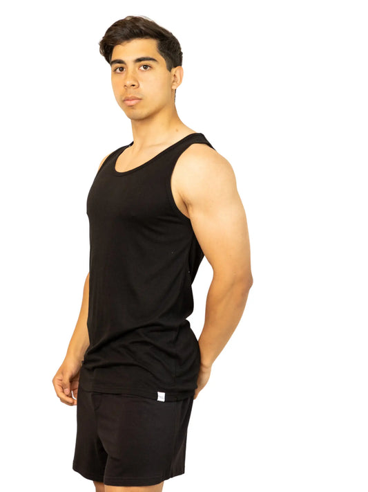 Men's Bamboo Viscose/Organic Cotton Tank Top Black Color + Boxer Style Underwear Black Color Spun Bamboo