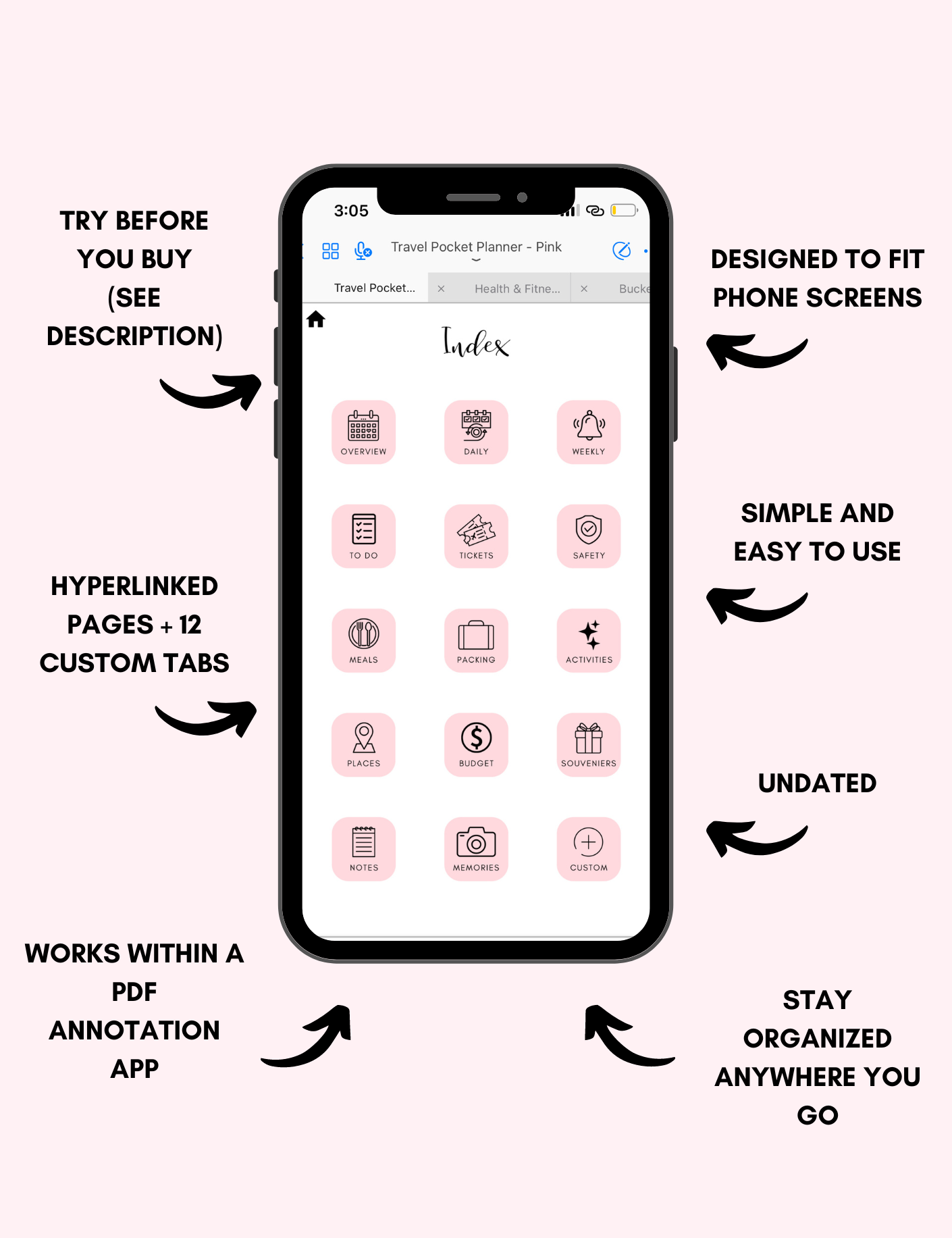 Digital Travel Phone Planner Pink Jessica Autumn