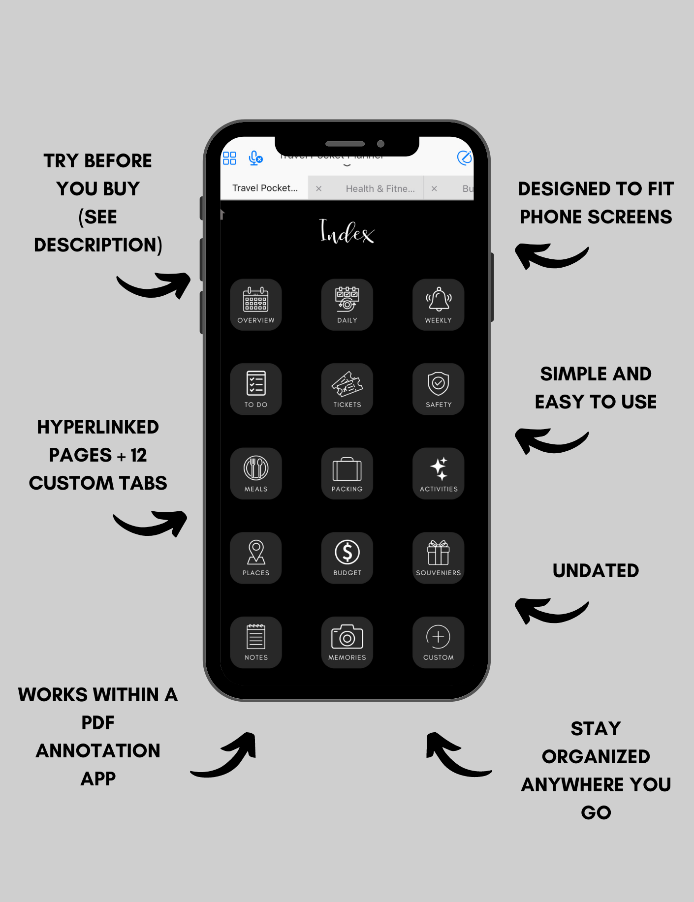 Digital Travel Phone Planner Dark Mode Jessica Autumn