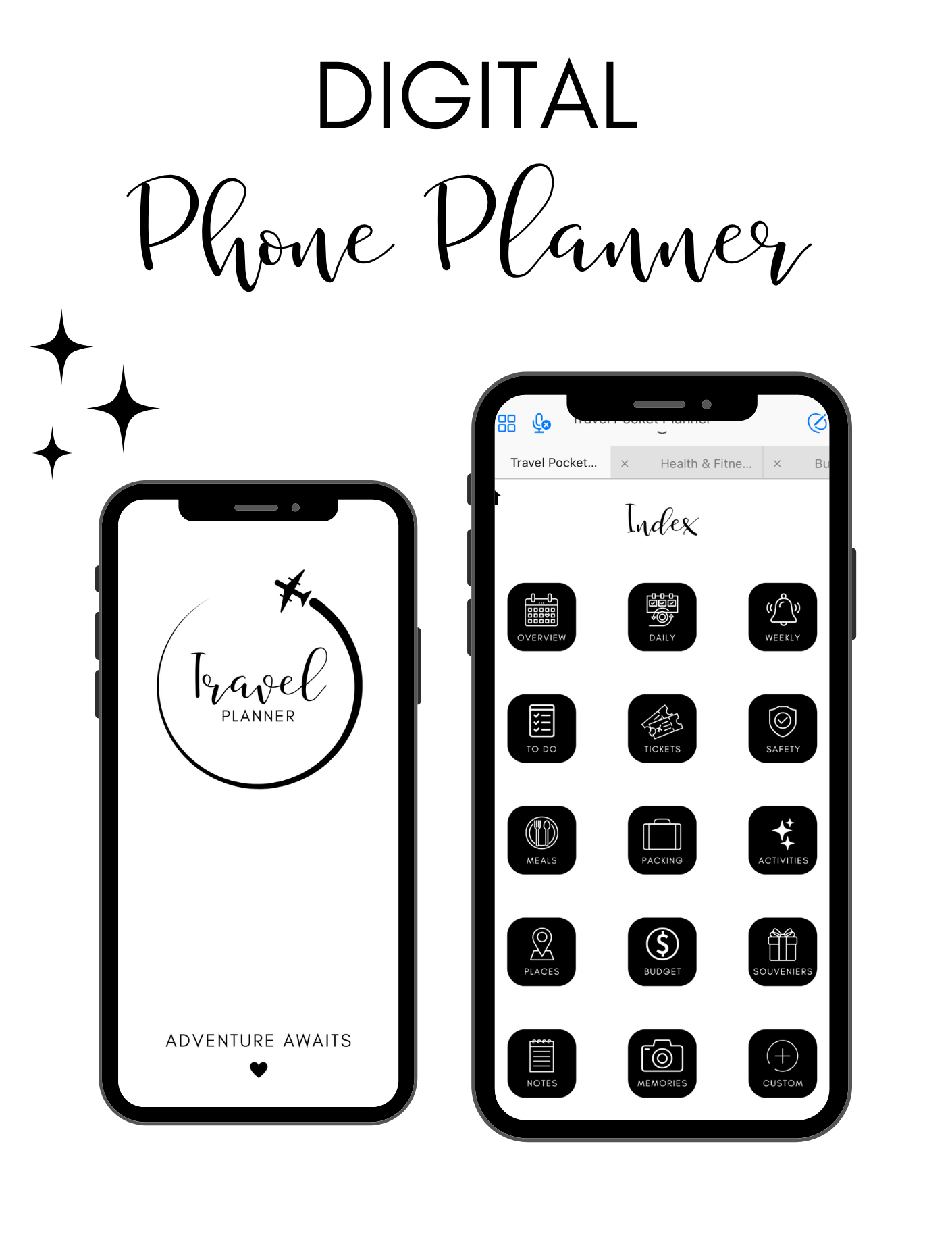 Digital Travel Phone Planner Black Jessica Autumn