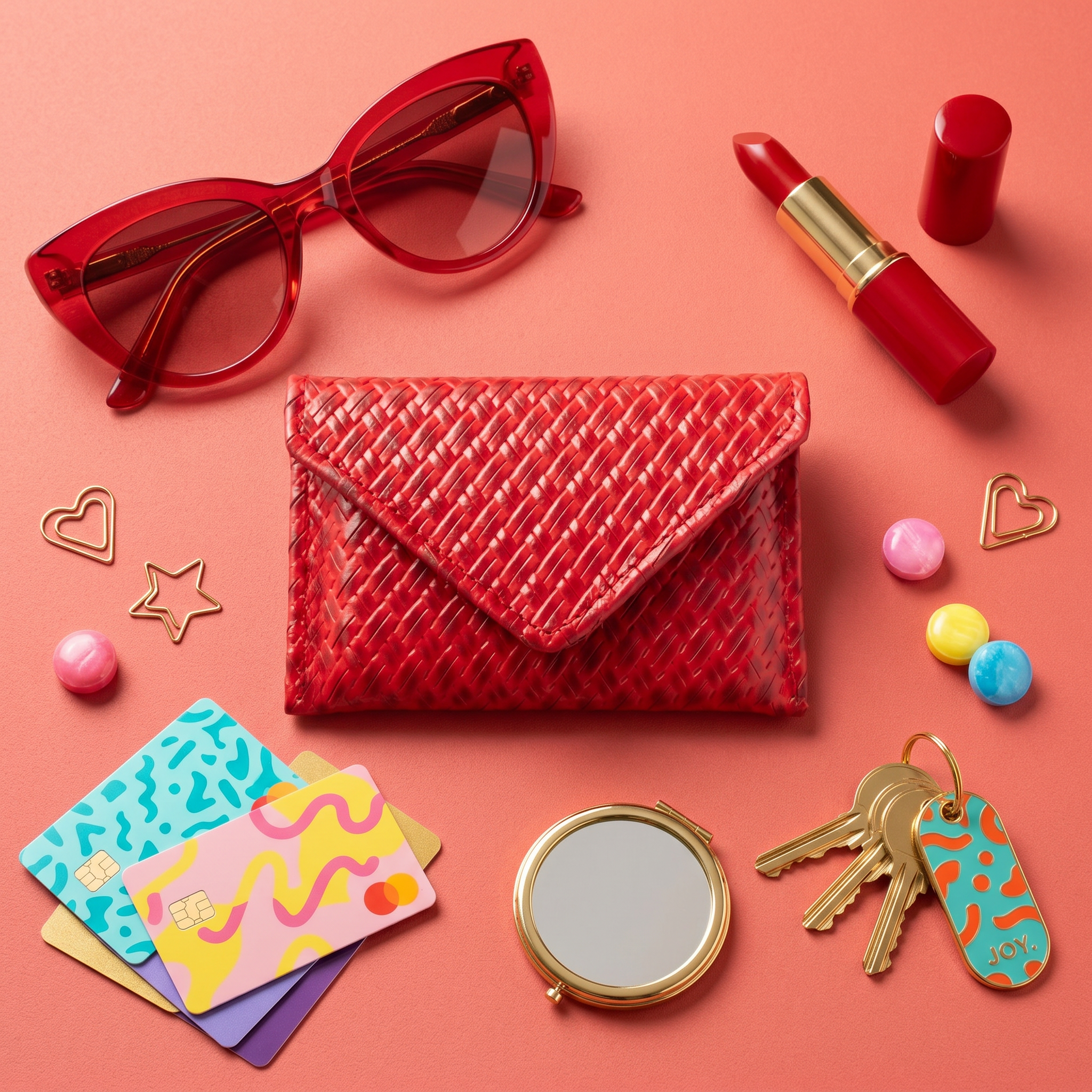 Mini Envelope Wallet With RFID protection - Red Woven CASUPO
