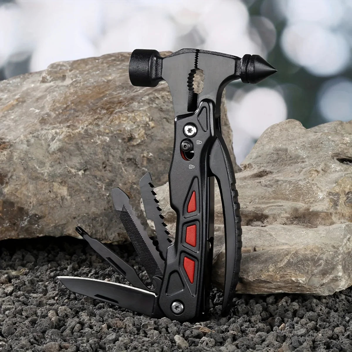 TrailMaster: Compact Multitool & Tactical Hammer THRIXINE