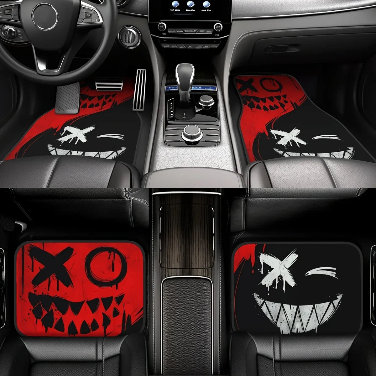 4-Pack Universal Car Floor Mats – Spooky Halloween Red & Black, All-Weather Non-Slip Durable FanzyMarket