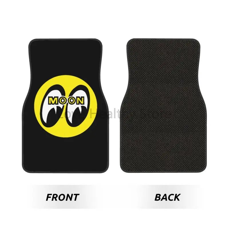 Moon Eyes Motorcycle Racing 4-Piece Car Floor Mats – Front 17.3×27 in (43.9×68.6 cm) & Rear 17.3×13.4 in (43.9×34.0 cm) Neoprene Rubber-Back All-Weather Mats FanzyMarket