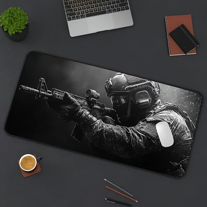 Large Tactical Soldier Mouse Pad – Non-Slip XXL Desk Mat with Stitched Edges, Gaming Accessories for FPS and Home Use WTN Essentials