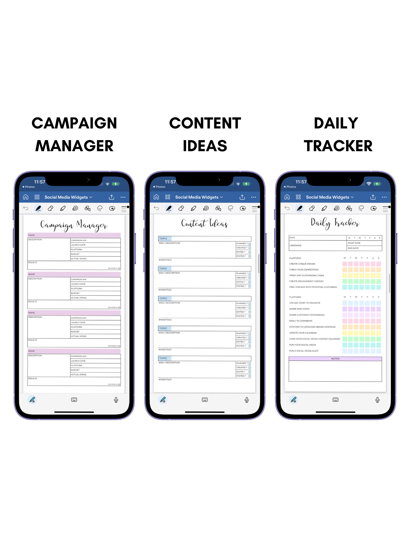 Digital Phone Planner Social Media Widgets Jessica Autumn