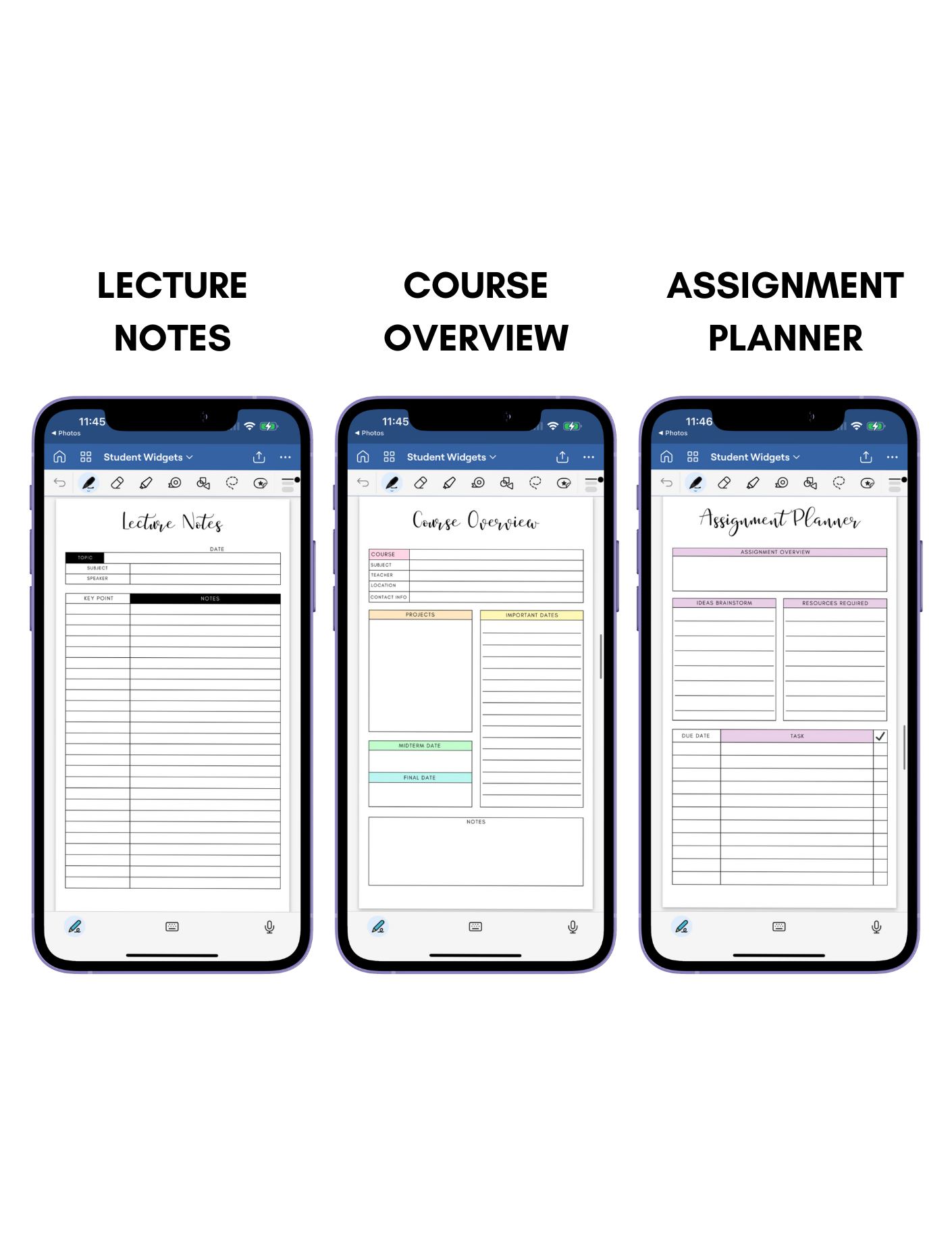 Digital Phone Planner Student Widgets Jessica Autumn