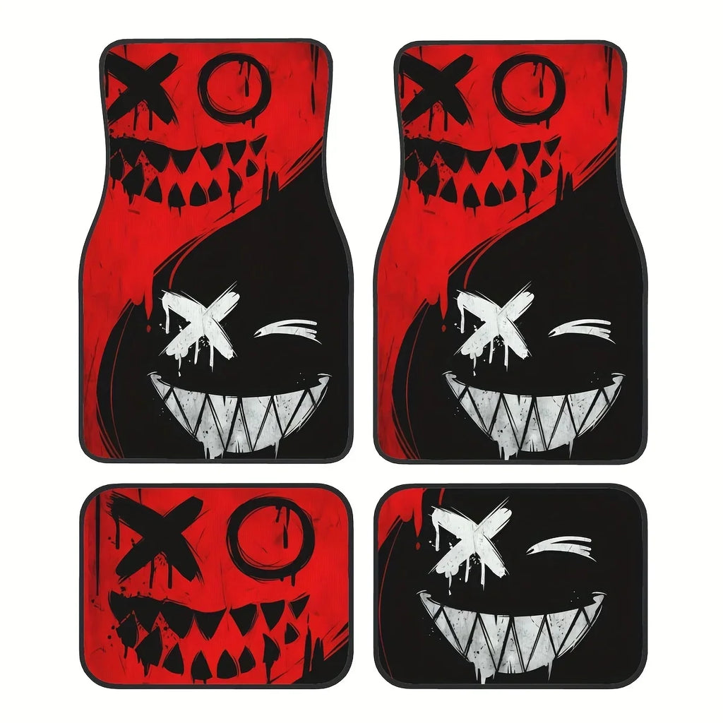 4-Pack Universal Car Floor Mats – Spooky Halloween Red & Black, All-Weather Non-Slip Durable FanzyMarket