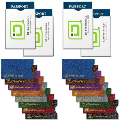 RFID Blocking Credit Card and Passport Sleeves - Leather Look 20 Pack ID Stronghold