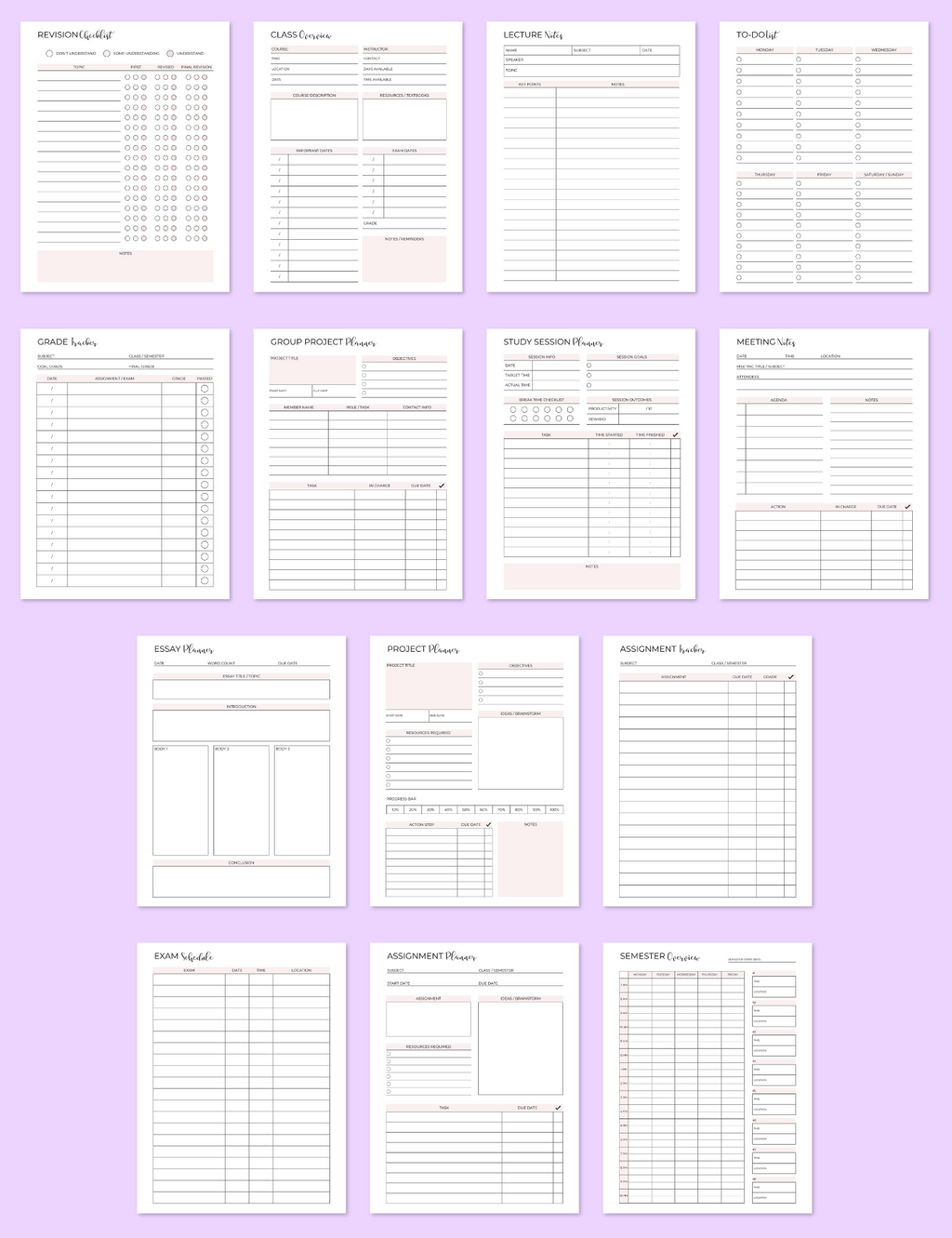 Student Planner Expansion Pack Jessica Autumn