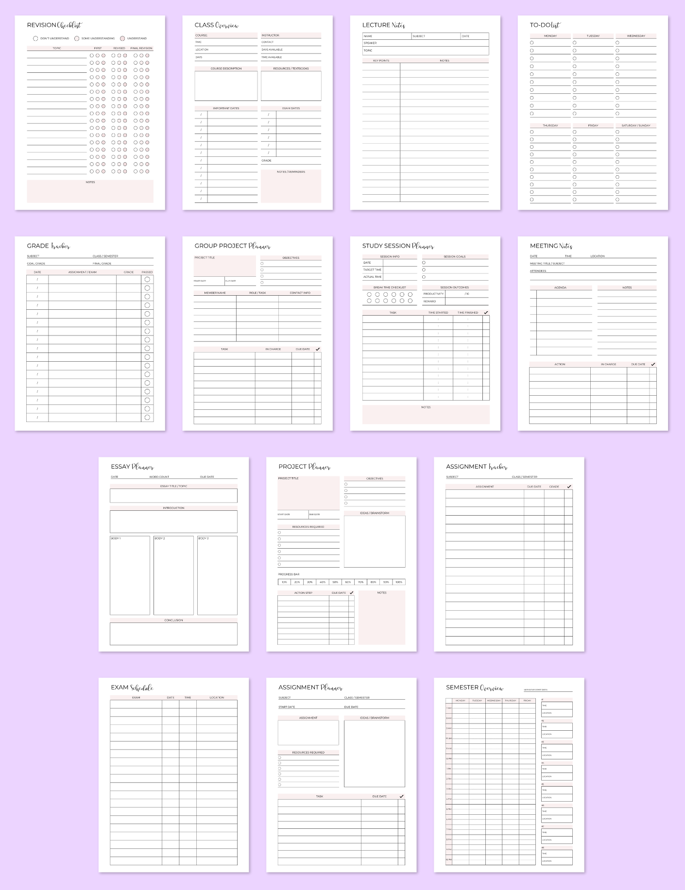 Student Planner Expansion Pack Jessica Autumn