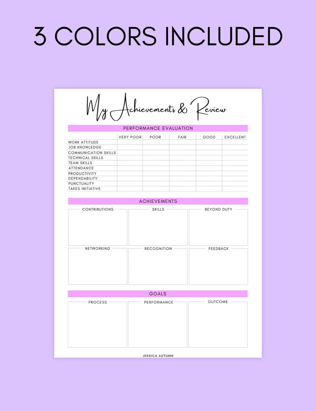 Achievements and Review Worksheet Jessica Autumn