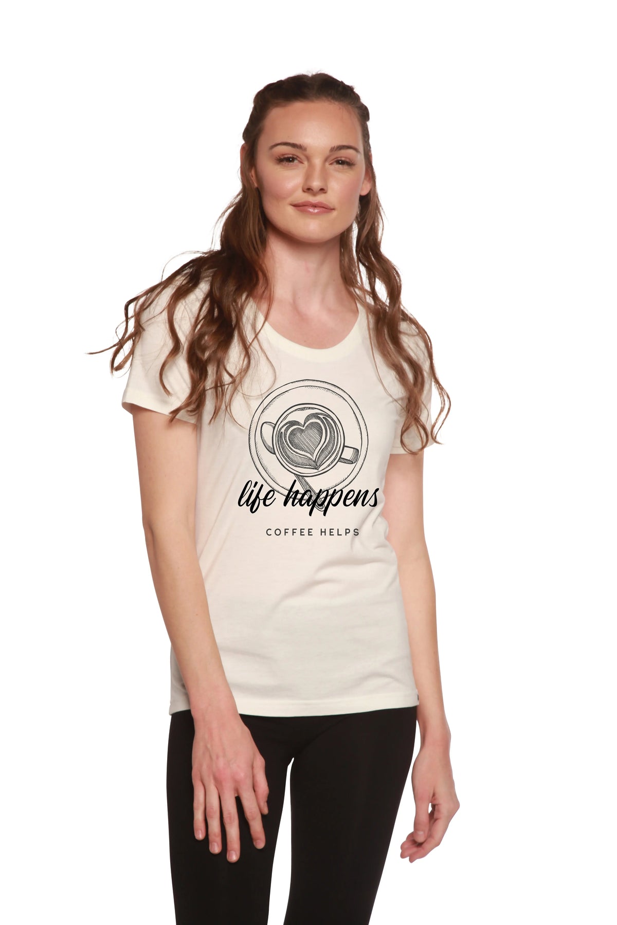 Life Happens Printed Women's Bamboo/Cotton Short Sleeve Scoop Neck T-Shirt Spun Bamboo
