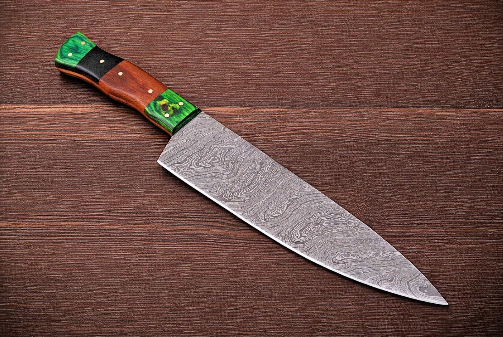 Damascus Chef Knife with Wood & Horn Handle Damascus Knife Store