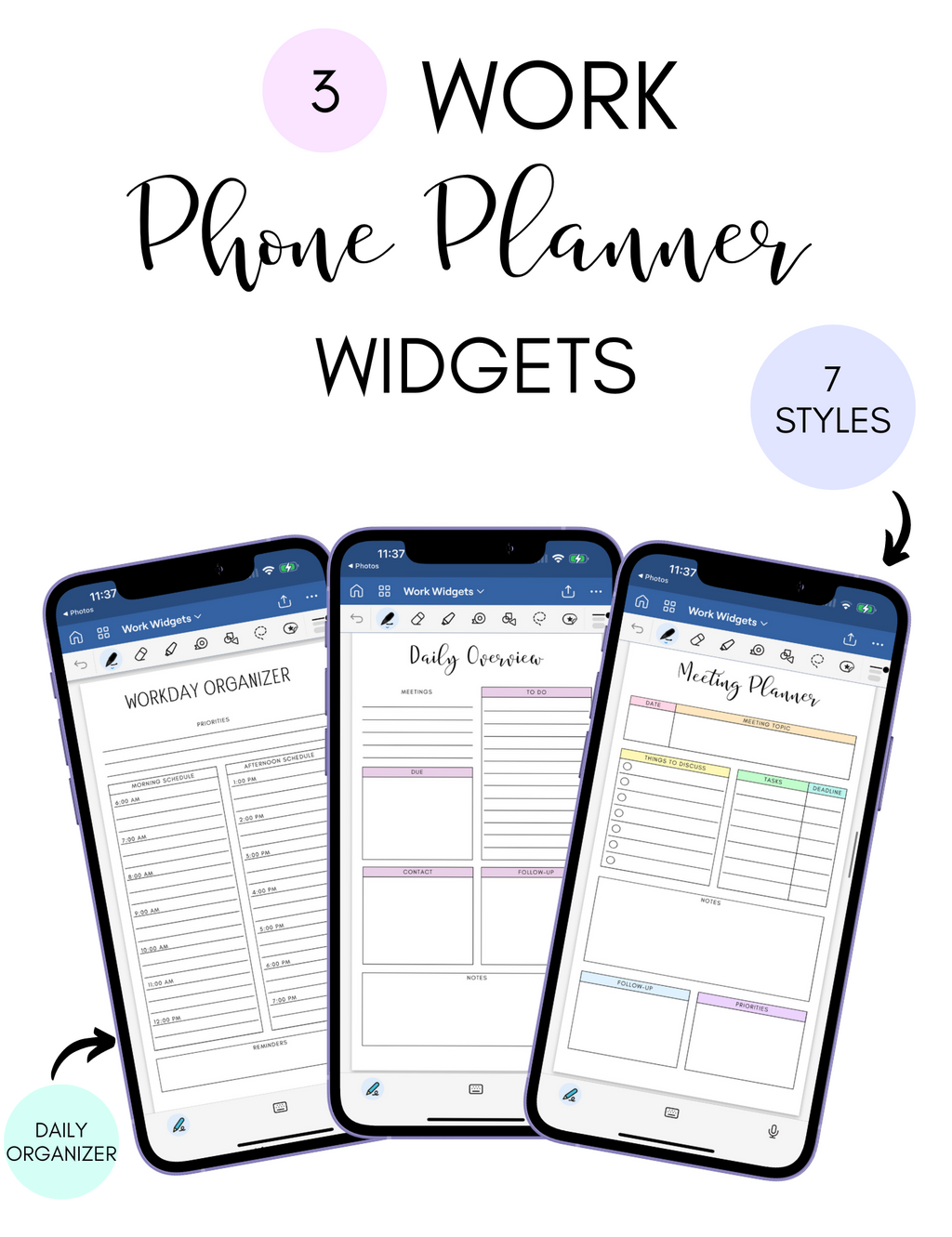 Digital Phone Planner Work Widgets Jessica Autumn