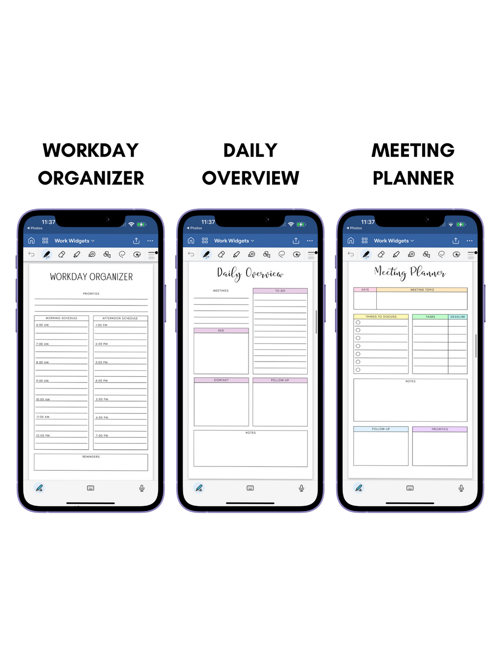 Digital Phone Planner Work Widgets Jessica Autumn